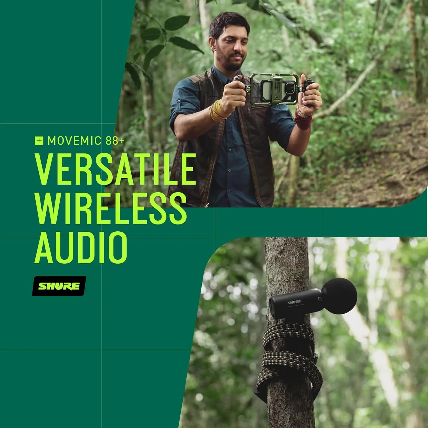 Shure MoveMic 88  Wireless Microphone - Professional Audio Recorder for Film/Field Recording Interviews, Stereo Mic 4 Polar Patterns | Compatible with iOS/Android via Motiv App (MV88 W-Z7)