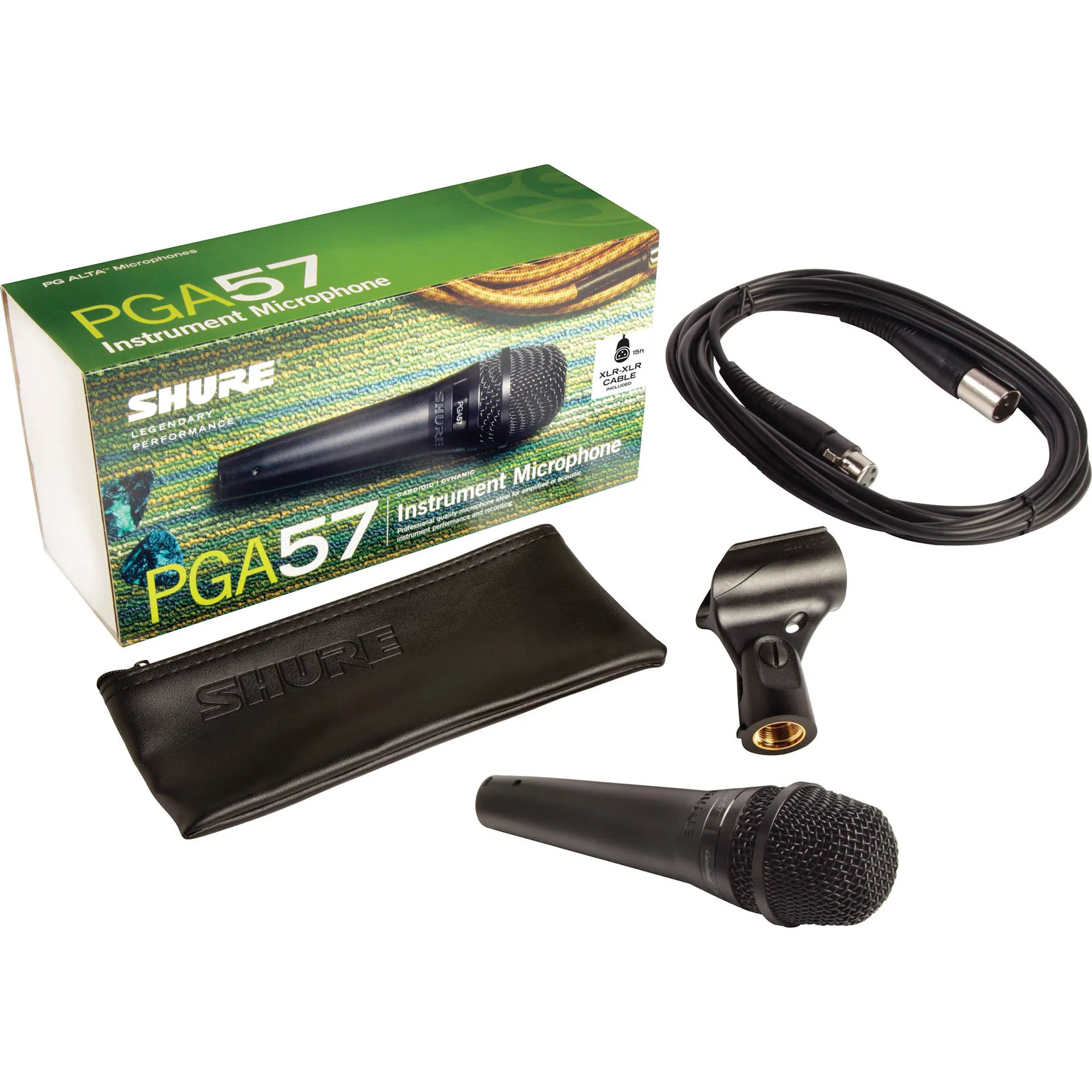 Shure PGA57-XLR Cardioid Dynamic instrument Microphone with 15' XLR-XLR Cable