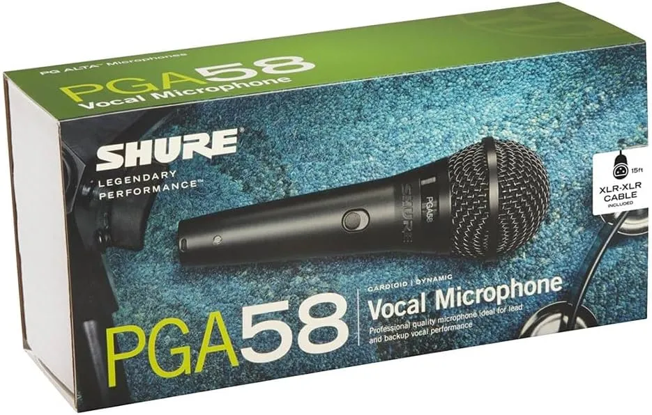 Shure PGA58 Dynamic Microphone - Handheld Mic for Vocals with Cardioid Pick-up Pattern, Discrete On/Off Switch, Stand Adapter and Zipper Pouch (PGA58-XLR)