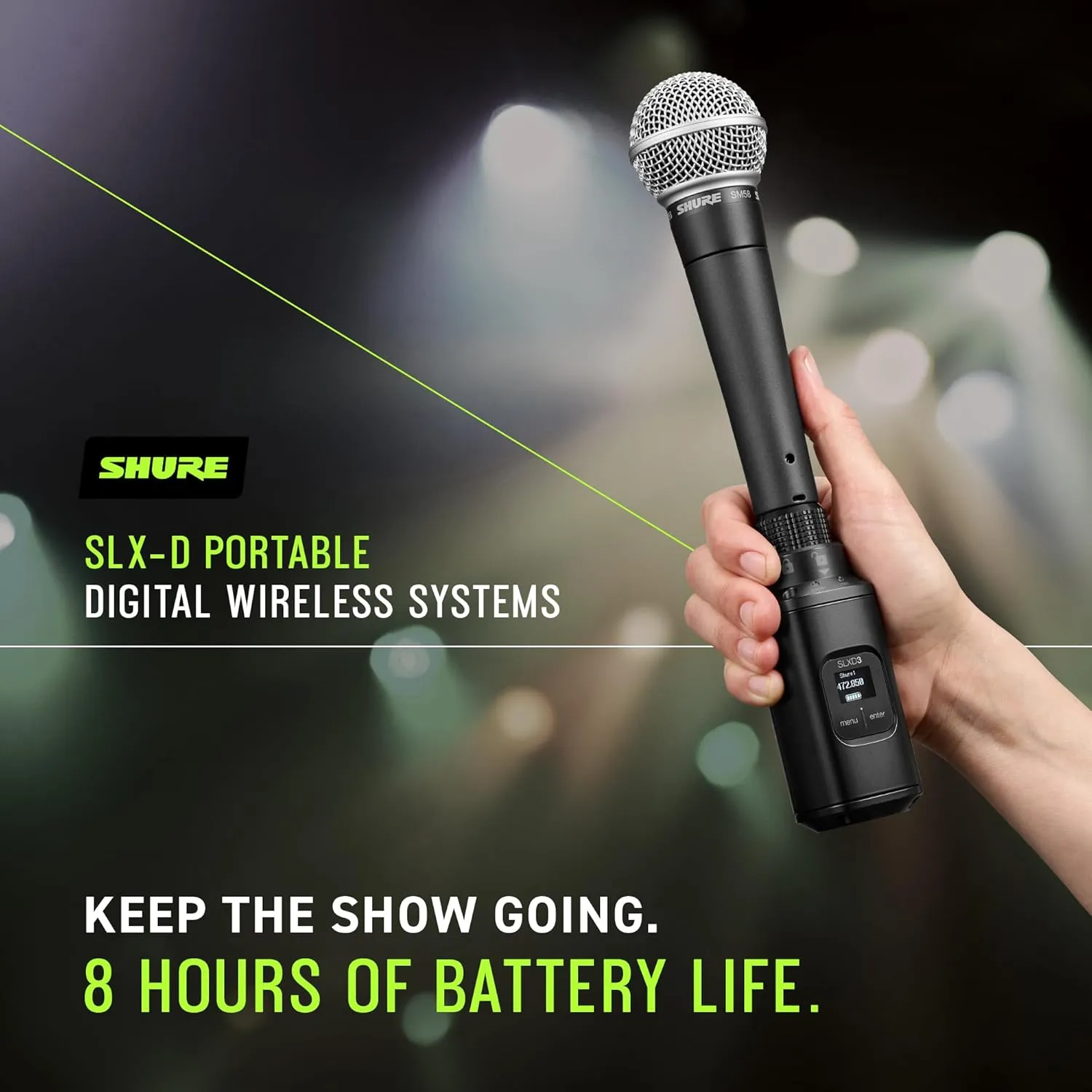 Shure SLXD5 Portable Digital Wireless Receiver - 24-bit Audio Clarity, Long-Range UHF, Multi-Mic Mode-for Camera Use, IR Sync, Includes AA Batteries & Carrying Pouch | H55 Band (SLXD5=-H55)