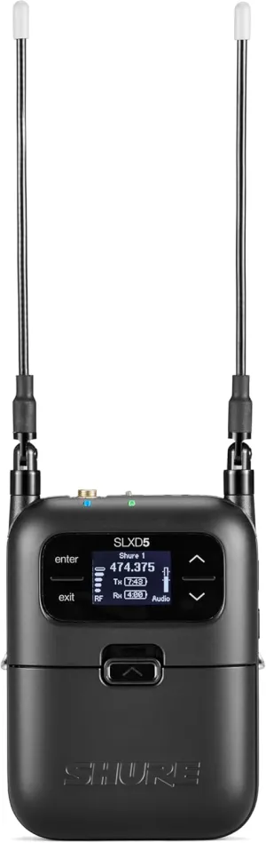 Shure SLXD5 Portable Digital Wireless Receiver - 24-bit Audio Clarity, Long-Range UHF, Multi-Mic Mode-for Camera Use, IR Sync, Includes AA Batteries & Carrying Pouch | H55 Band (SLXD5=-H55)