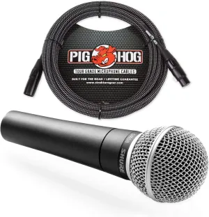 Shure SM58 Cardioid Vocal Microphone & Pig Hog Mic Cable, 20ft XLR - Bundle (Black)