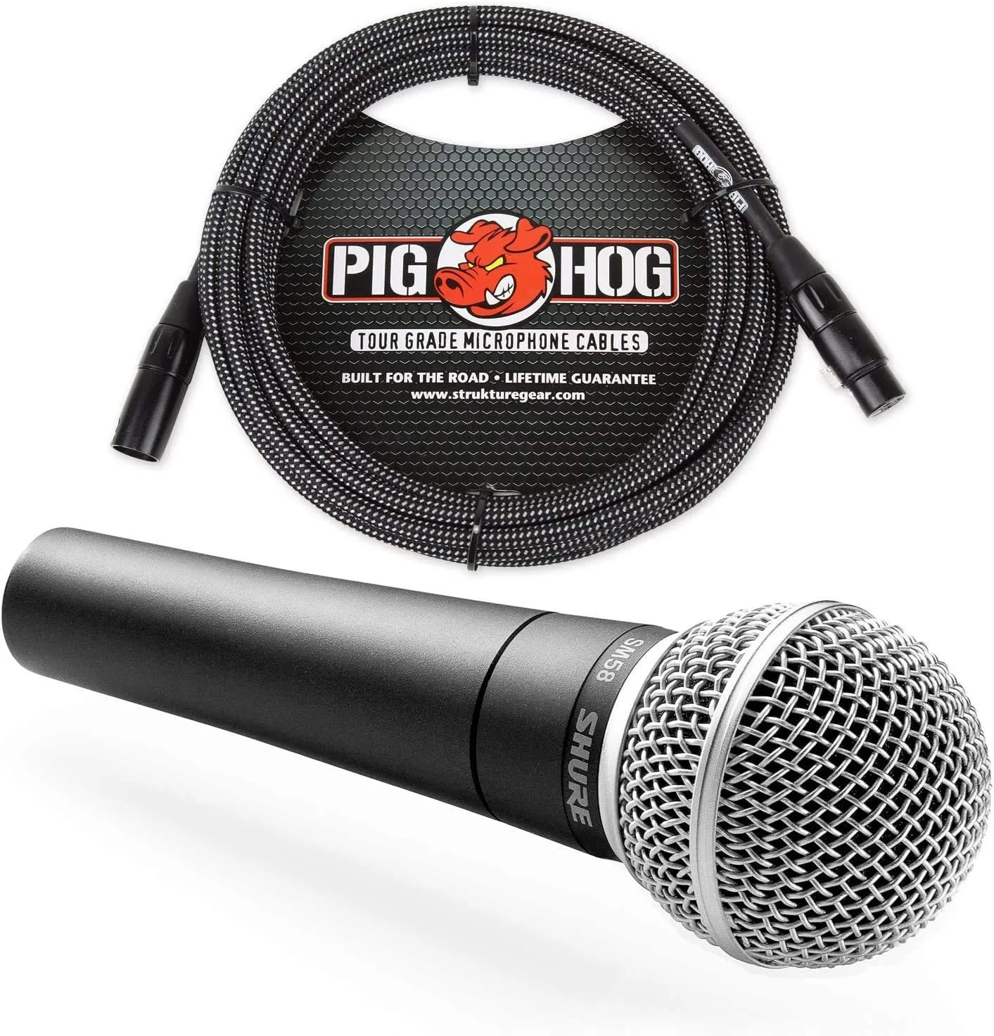 Shure SM58 Cardioid Vocal Microphone & Pig Hog Mic Cable, 20ft XLR - Bundle (Black)