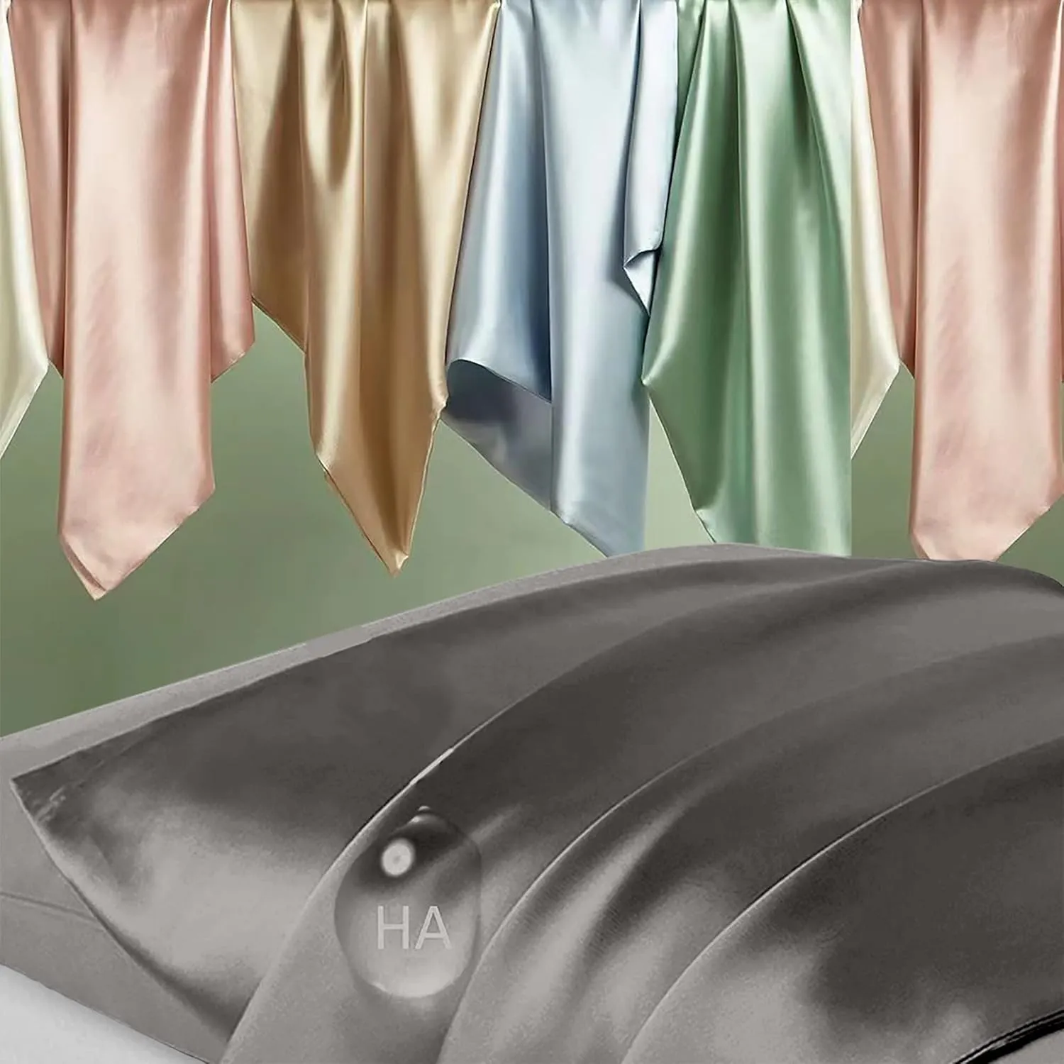 Silk Pillow Cases 2 Pack, Mulberry Silk Pillowcases Standard Set of 2, Smooth, Anti Acne, Beauty Sleep, Both Sides Natural Silk Satin Pillow Cases for Women 2 Pack with Zipper for Gift, Dark Gray