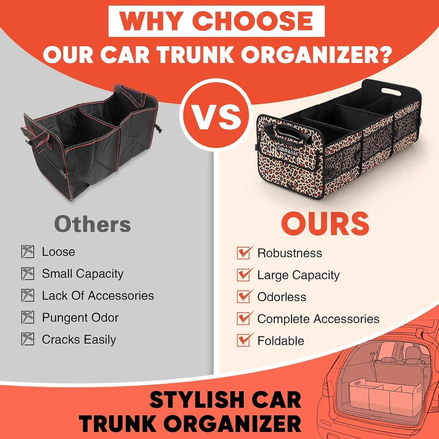 Simniam Large Car Trunk Organizer, 95L Portable Trunk Organizers and Storage SUV, with Reinforced Handle and 2 Telescopic Straps, Trunk Organizer Available for Car, SUV, Truck, Minivan