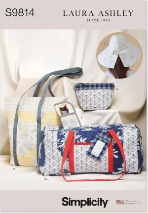 Simplicity Hat, Duffel, Tote, Cosmetic, Eyeglass Case and Luggage Tag Sewing Pattern Kit by Laura Ashley, Design Code S9814, Multicolor