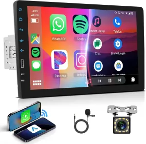 Single DIN Car Stereo with Wireless Carplay & Android Auto,Hodozzy 9 Inch IPS Touch Screen Radio with Bluetooth GPS Car Audio Receivers, Mirror Link, FM Radio,SWC/USB/DSP  Backup Camera