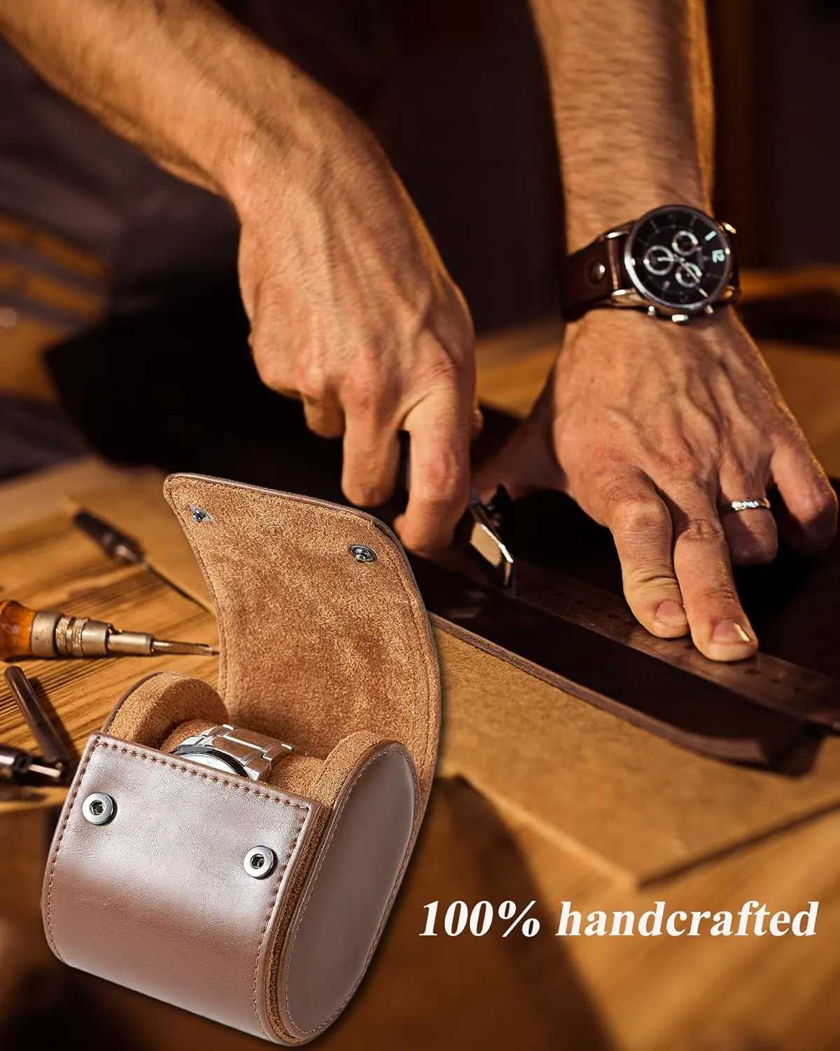 Single Watch Travel Case -Classic Leather Watch Case with Perfect Texture. Watch Carrying Case or Organizer for Storage And Display. Ideal Gift for Men Traveling, All Handmade by Artisans
