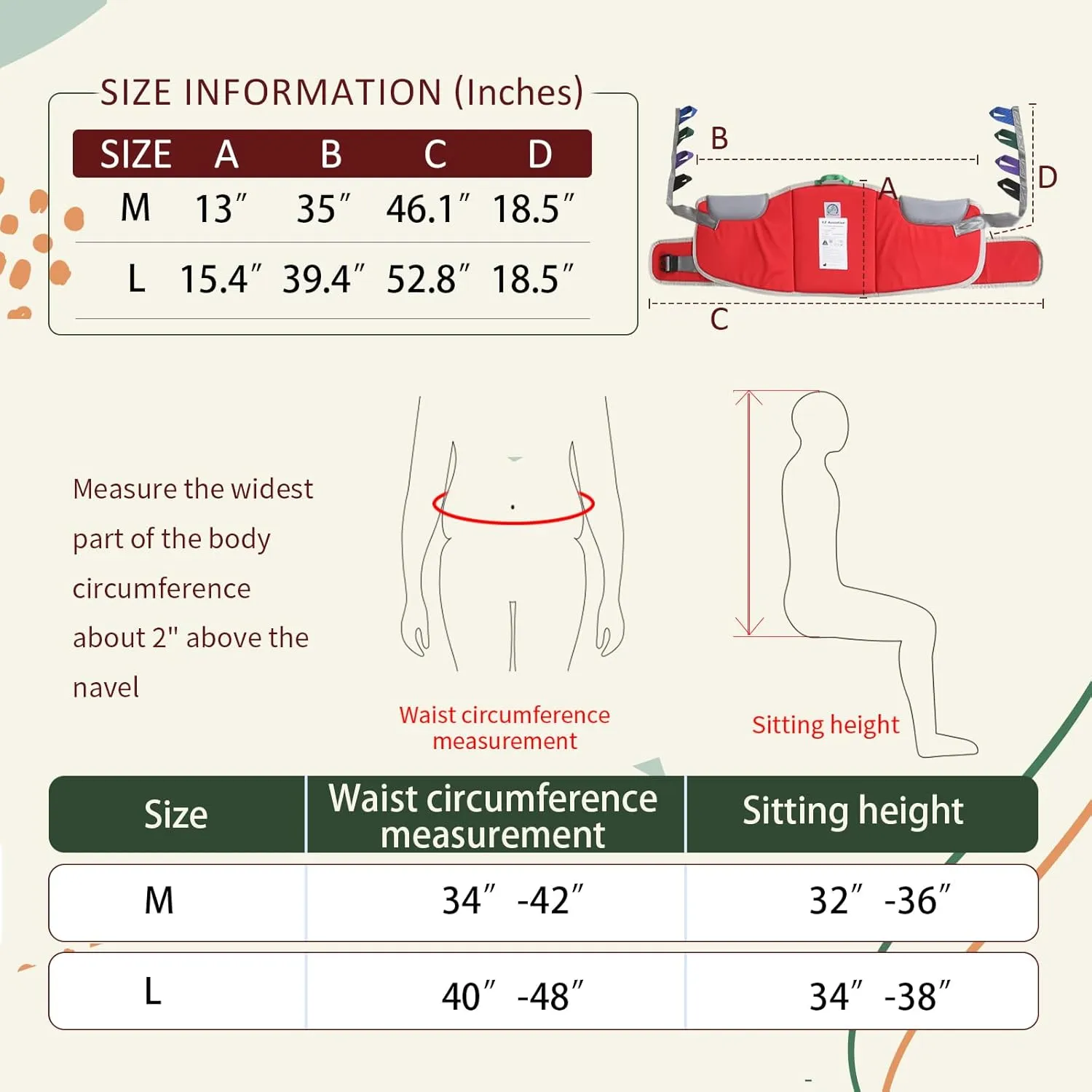Sit to Stand Lift Patient Aid Padded Sling and Stand Assist with Back Support,Patient Lift Sling Works with Most Mobility Aids & Equipment (Medium-Red)