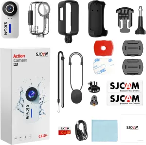 SJCAM Pocket Cam, 4K Small Action Camera, with Magnetic Lanyard, Stabilization, Waterproof, Mini Body Camera,170° FOV, Built-in Speaker&Mic, with Helmet Mount Kits, White