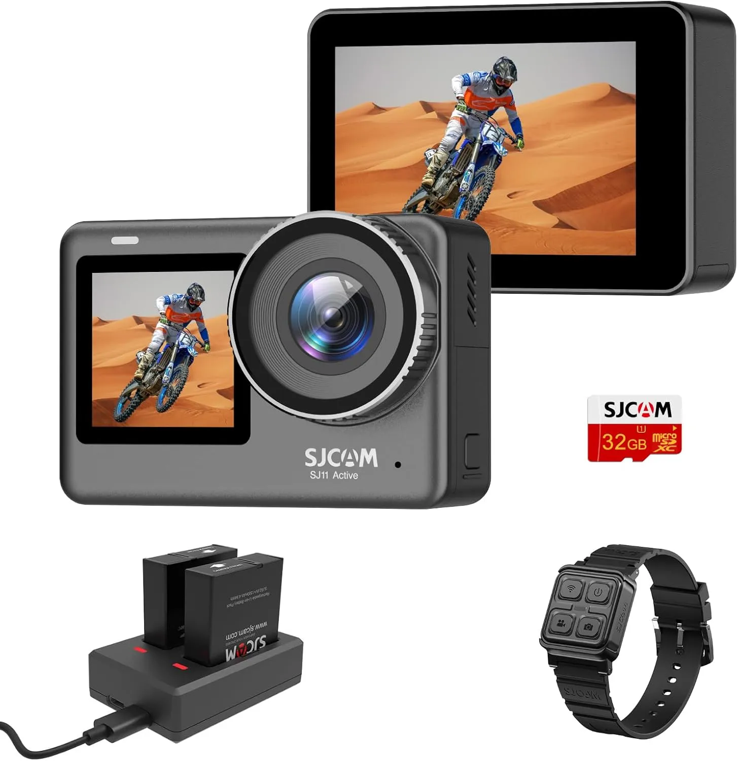 SJCAM SJ11 Action Camera 4K 154°FOV with Active HDR, 98Ft Waterproof Underwater, Stabilization Motorcycle Sport Camera, Remote Control, 5G WiFi, 8X Zoom, Touch Screen, Helmet Accessories Kit Bundle
