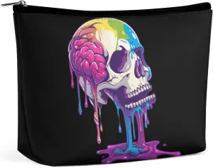 Skeleton Skull A Brain Invade Travel Cosmetic Bag PU Leather Makeup Bag Toiletry Bag Portable Pouch Makeup Organizer Case