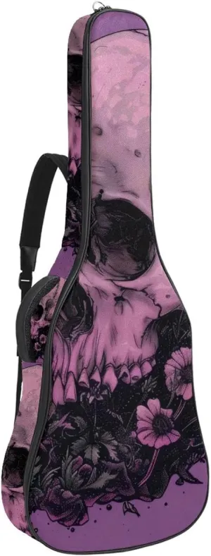 Skull Mushroom Moon Plant Purple Acoustic Guitar Gig Bag, 1 cm Thick Padding Waterproof Guitar Case Backpack with Dual Adjustable Shoulder Strap for 40-42 Inch Guitar
