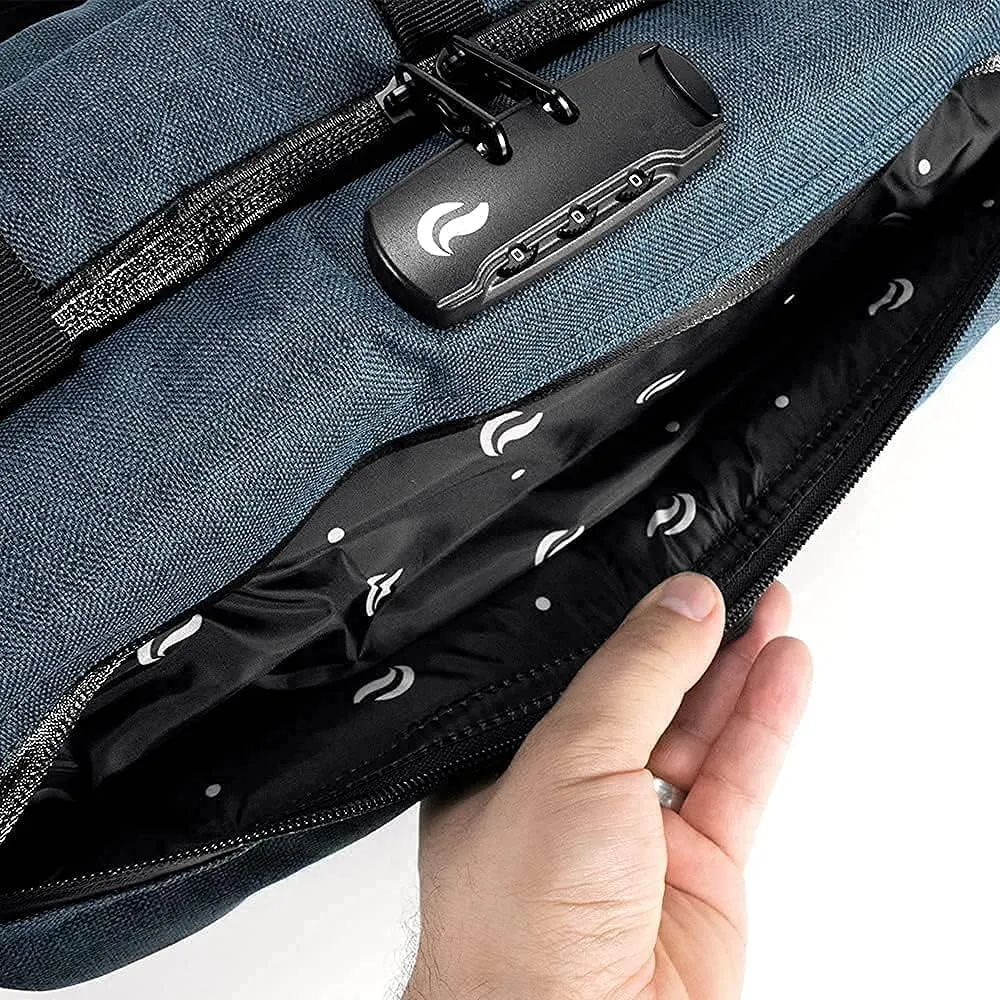 Skunk Duffle bag Medium 16"- Smell Proof - With combo lock - PATENT PENDING (Blue Navy, 16"x7.5")