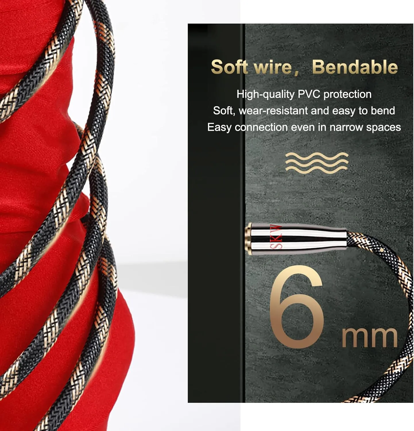 SKW Optical Digital Audio Toslink Cable Home Theater Fiber Optic Male to Male Gold Plated S/PDIF Cables - Copper Connectors, High-Reinforced Transparent Polymer Core, Nylon Braided 6.5ft(2M)