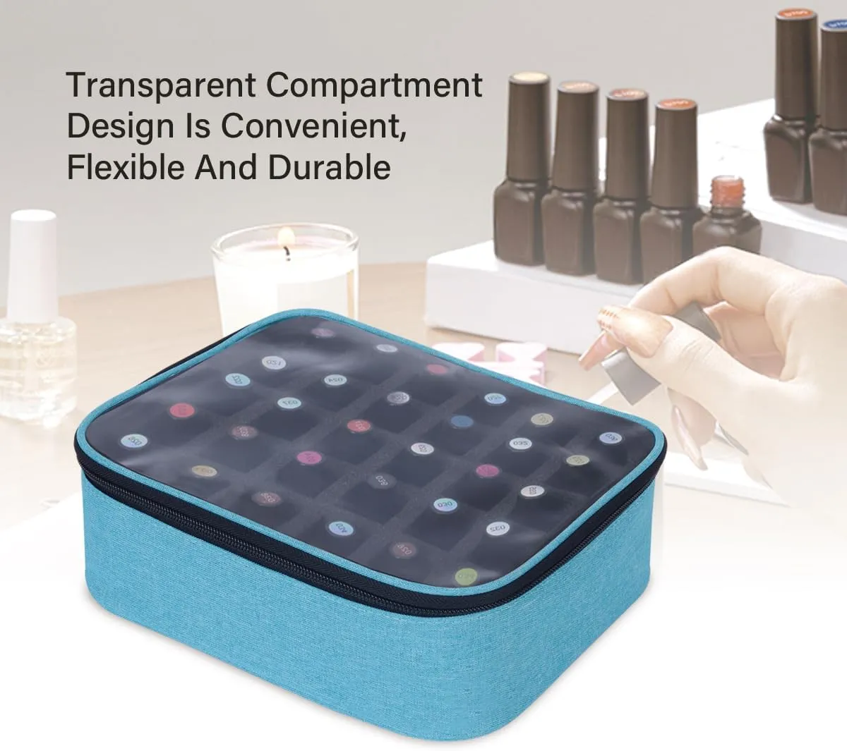 Small Clear Nail Polish Organizer Holds 30 bottles(15ml-0.5fl.oz) Nail Polish Case Multifunctional Nail Polish Bag organizer, Cosmetic Travel Makeup Cases for Women Green