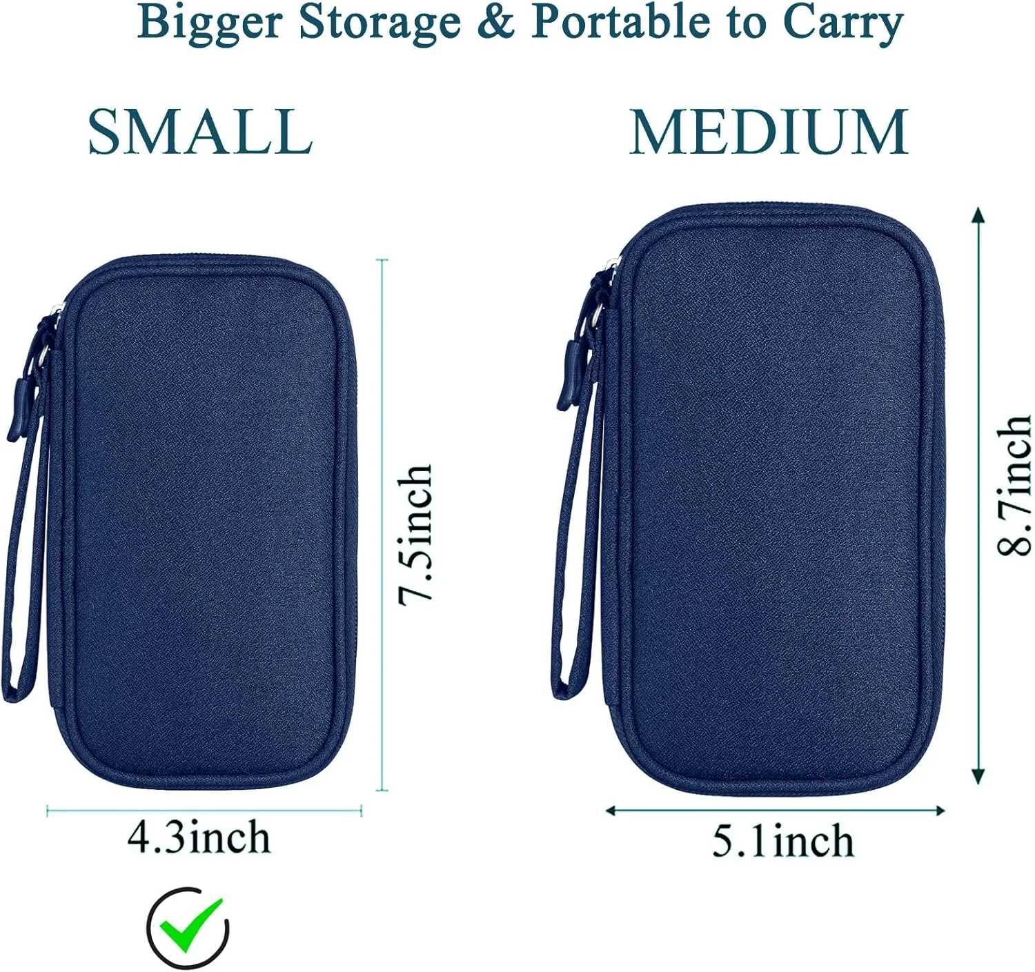 Small Electronics Carrying Case Bag, Travel Gadgets Organizer Pouch for Tech & Accessories (Small, Navy Blue)