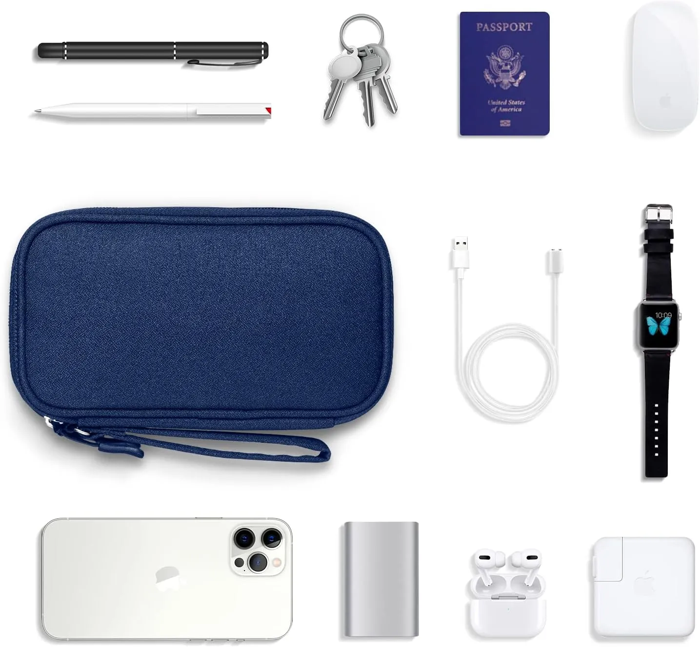 Small Electronics Carrying Case Bag, Travel Gadgets Organizer Pouch for Tech & Accessories (Small, Navy Blue)