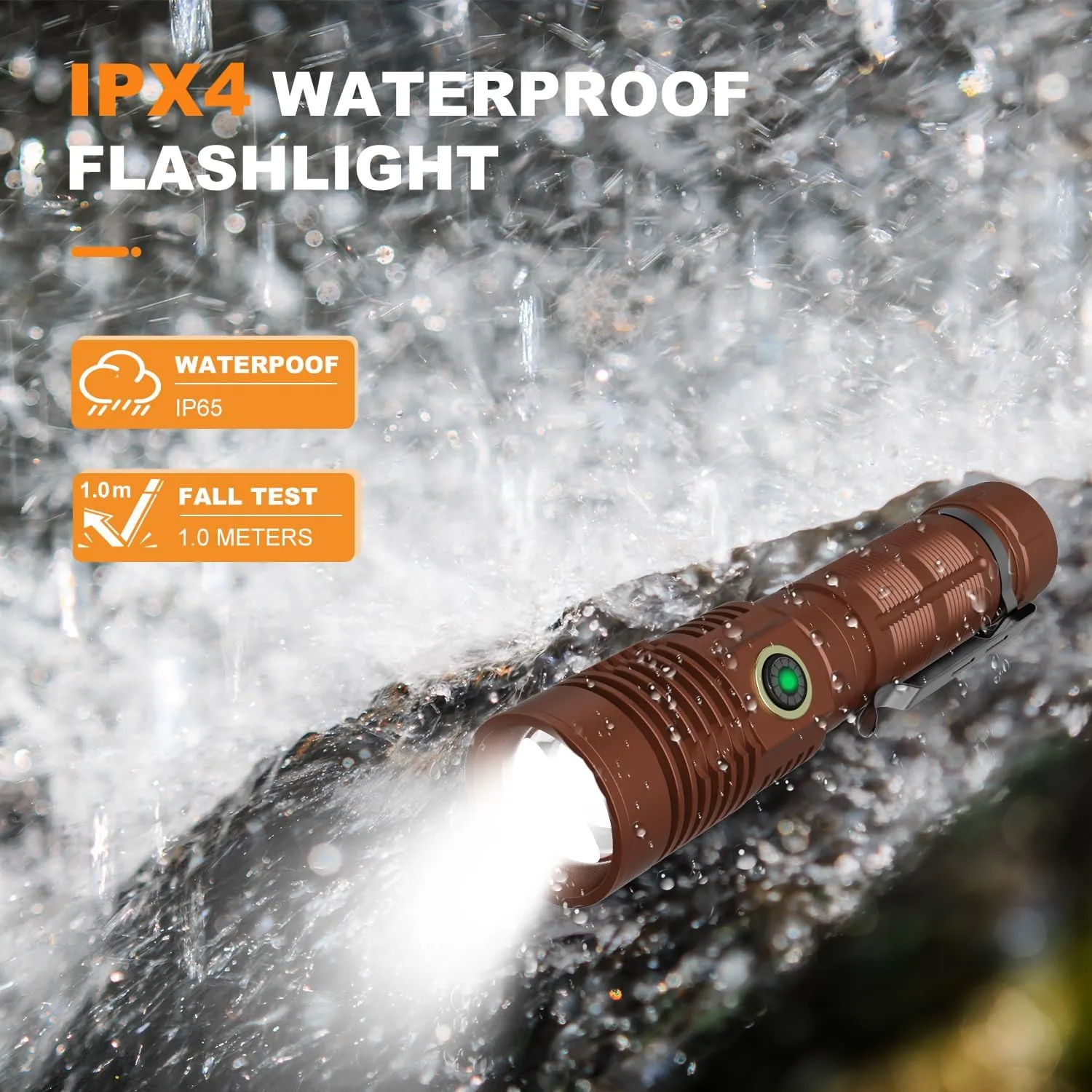 Small Tactical Flashlights High Lumens - 1500 Meters Long Beam Super Bright LED Magnetic Flashlight USB Rechargeable Zoomable 5Modes Long Beam Spotlight Flashlight for Hiking, Camping-Brown