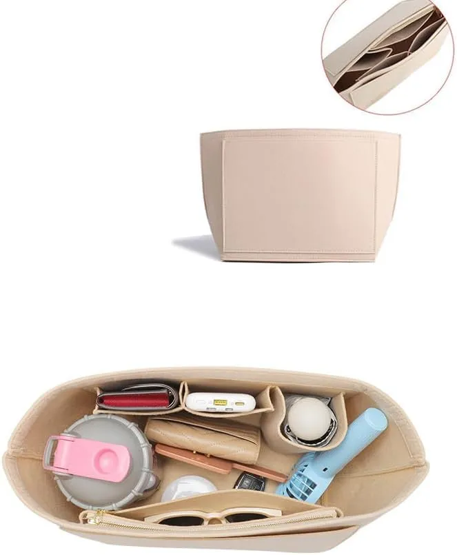 SMART DK Purse Organizer Insert for Longchamp Le Pliage Handbag Insert (Beige (zipper), Medium)