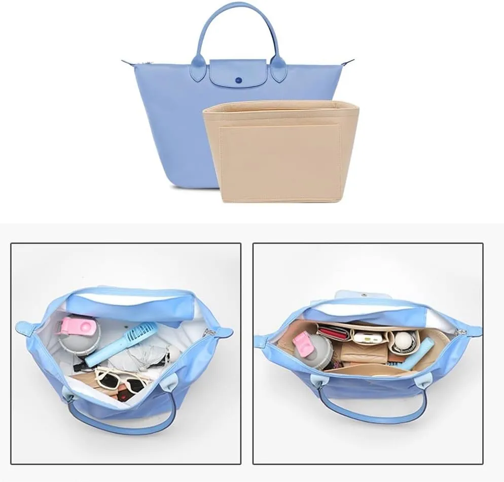 SMART DK Purse Organizer Insert for Longchamp Le Pliage Handbag Insert (Beige (zipper), Medium)