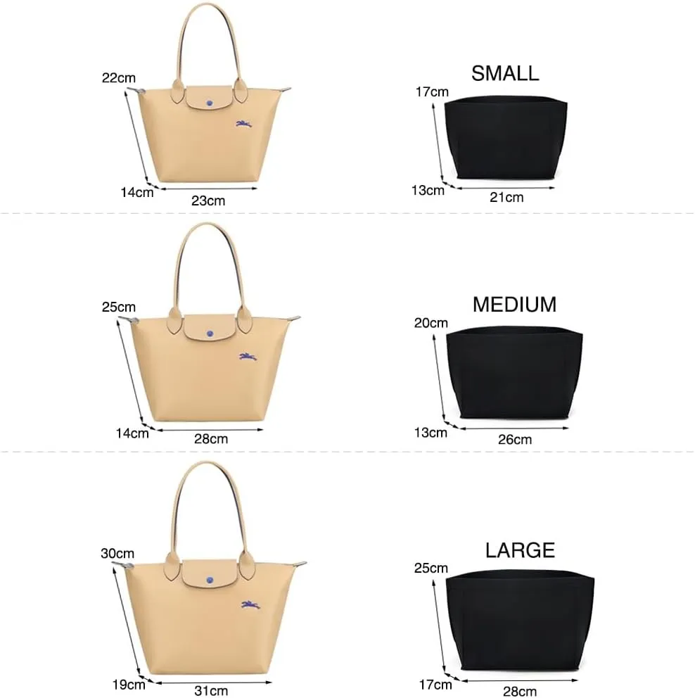 SMART DK Purse Organizer Insert for Longchamp Le Pliage Handbag Insert (BLACK (zipper), Small)