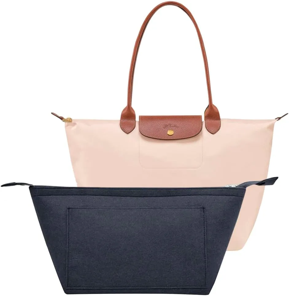 SMART DK Purse Organizer Insert for Longchamp Le Pliage Handbag Insert (BLACK (zipper), Small)