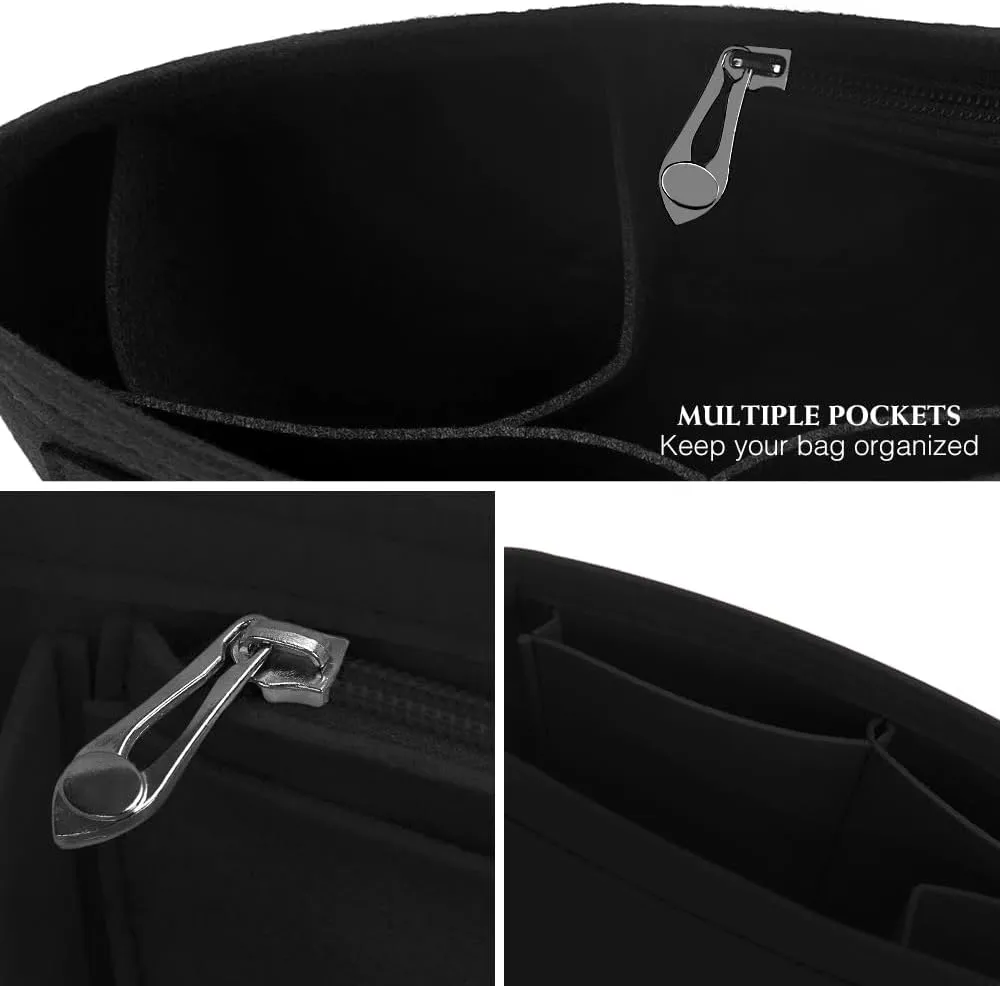 SMART DK Purse Organizer Insert for Longchamp Le Pliage Handbag Insert (BLACK (zipper), Small)