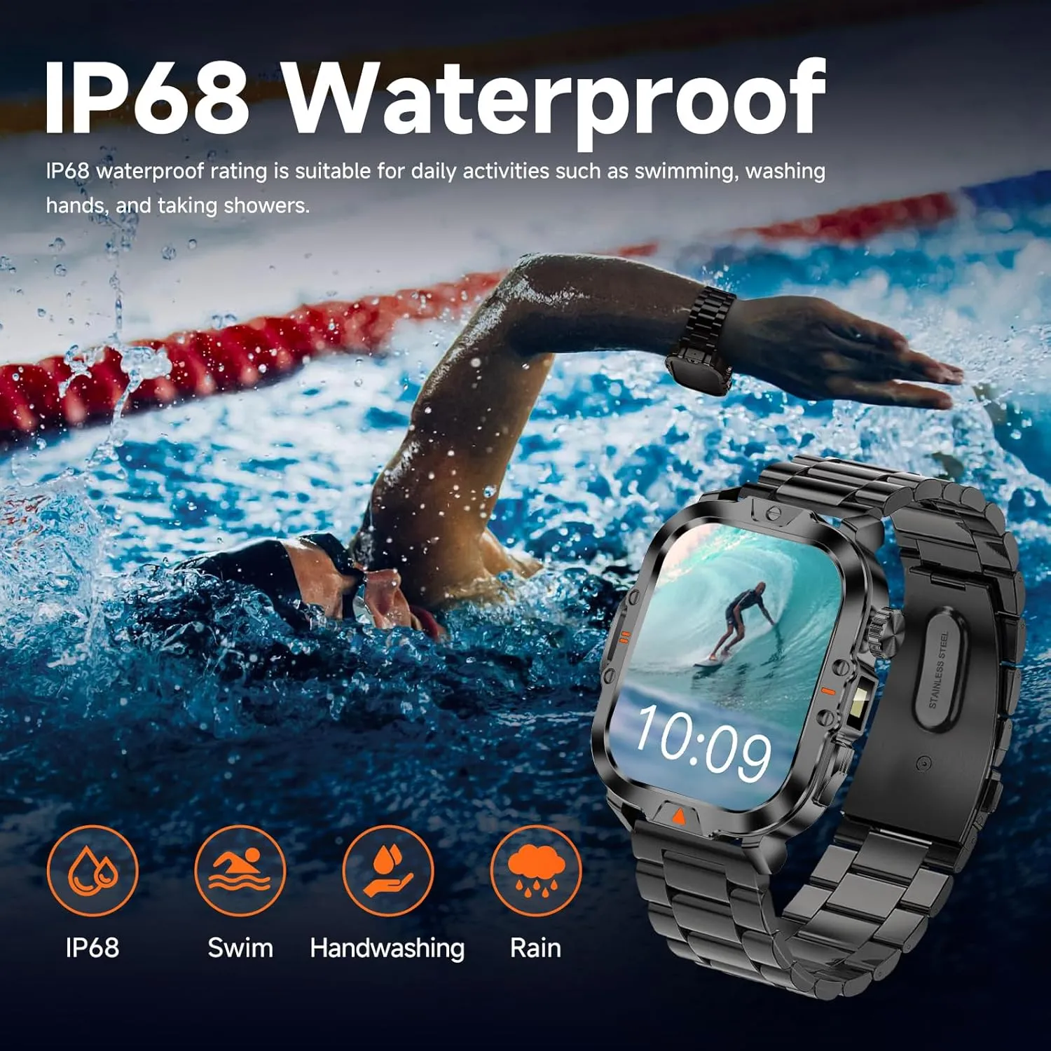 Smart Watch for Men Military Answer/Make Call 2.01″ Display 170  Sports Modes Fitness Smart Watch IP68 Waterproof 30 Days Standby Smartwatch for Android iOS Black (2 Straps)
