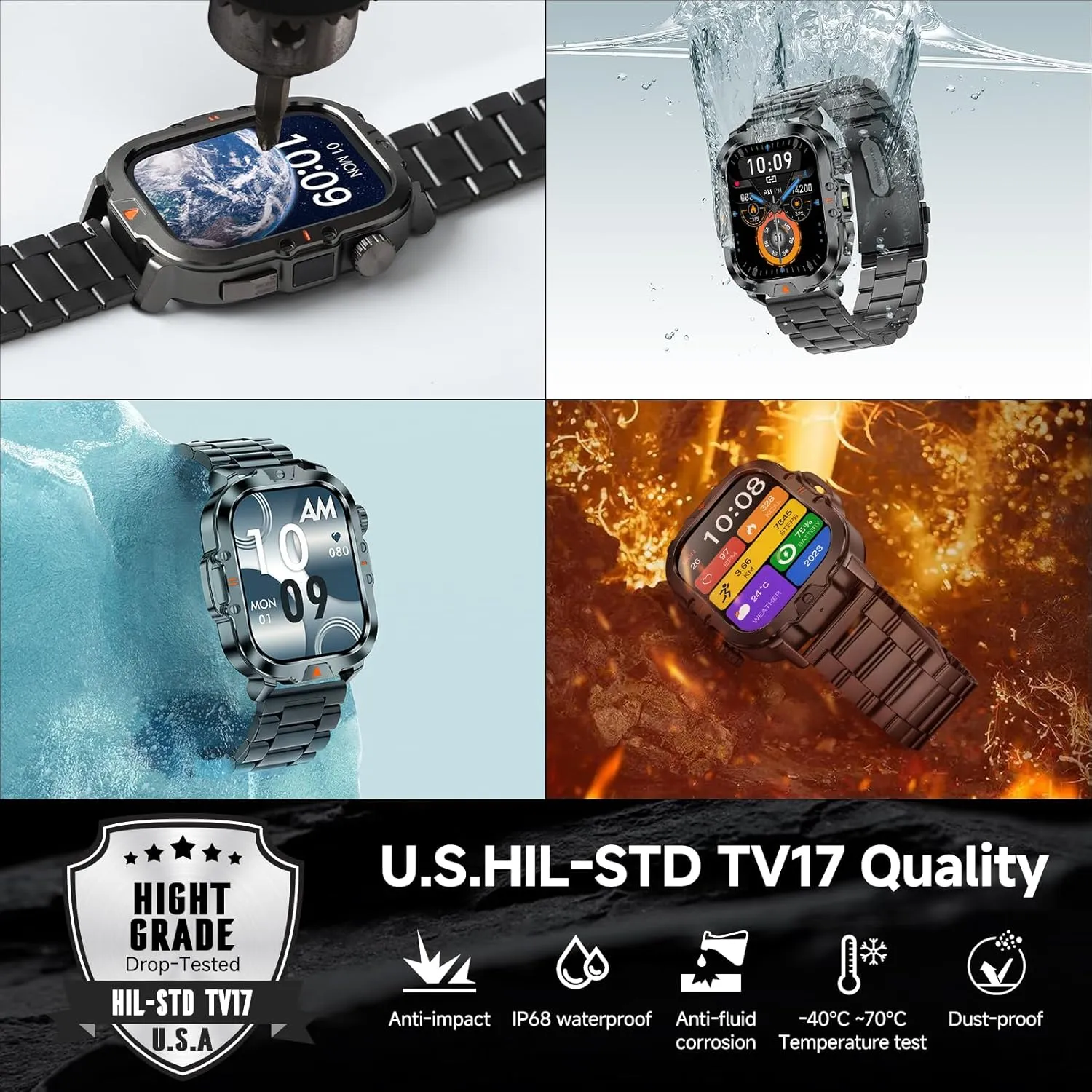 Smart Watch for Men Military Answer/Make Call 2.01″ Display 170  Sports Modes Fitness Smart Watch IP68 Waterproof 30 Days Standby Smartwatch for Android iOS Black (2 Straps)