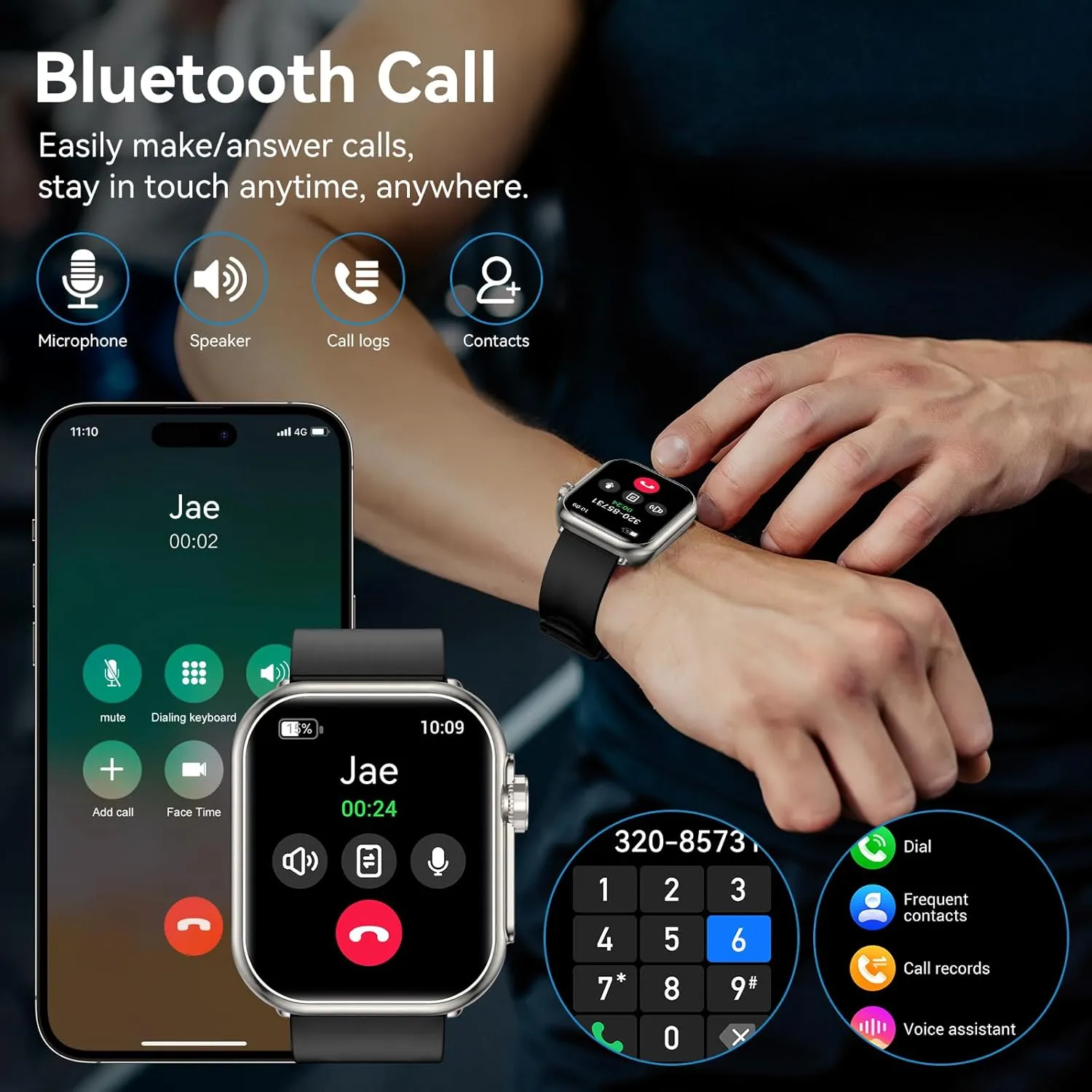 Smart Watch for Men Women, 1000 mAh 100 Day Battery Life, 1.85" Fitness Tracker with Call Function, 110  Sport Modes