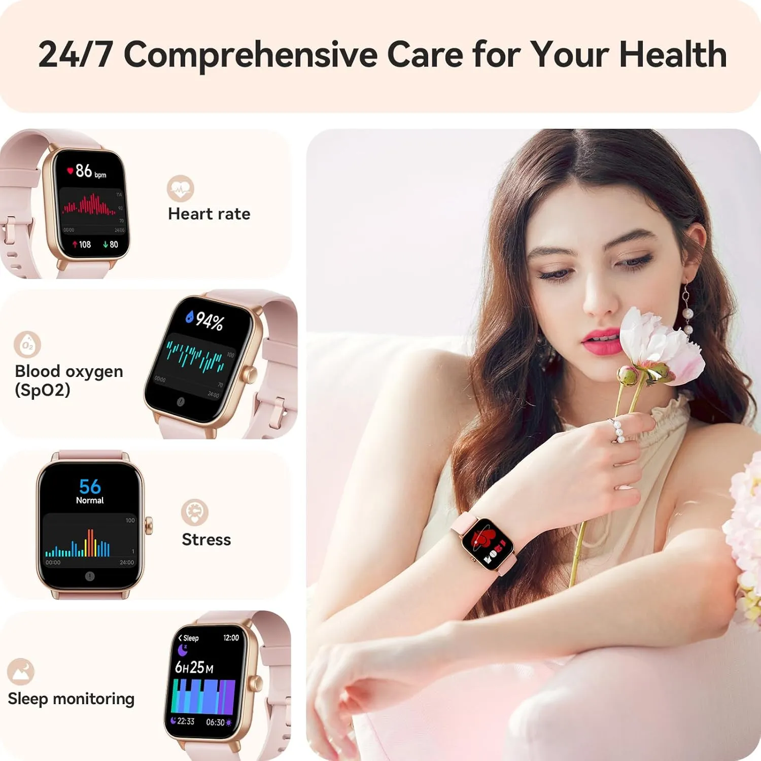 Smart Watch for Women Android & iPhone, Alexa Built-in, IP68 Waterproof Activity Fitness Tracker with Bluetooth Call (Answer/Make), 1.8" Smartwatch with Heart Rate/SpO2/Sleep Monitor, 100  Sports Mode