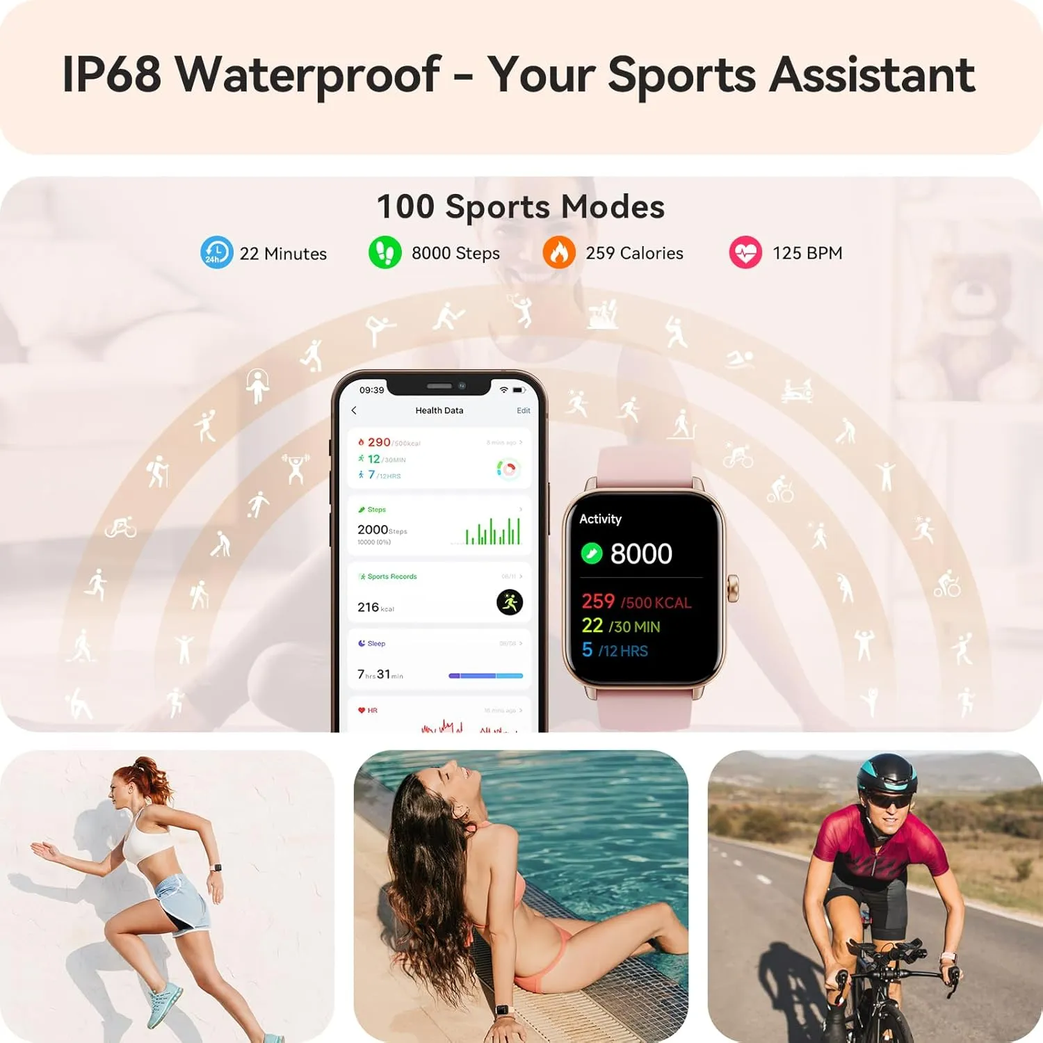 Smart Watch for Women Android & iPhone, Alexa Built-in, IP68 Waterproof Activity Fitness Tracker with Bluetooth Call (Answer/Make), 1.8" Smartwatch with Heart Rate/SpO2/Sleep Monitor, 100  Sports Mode