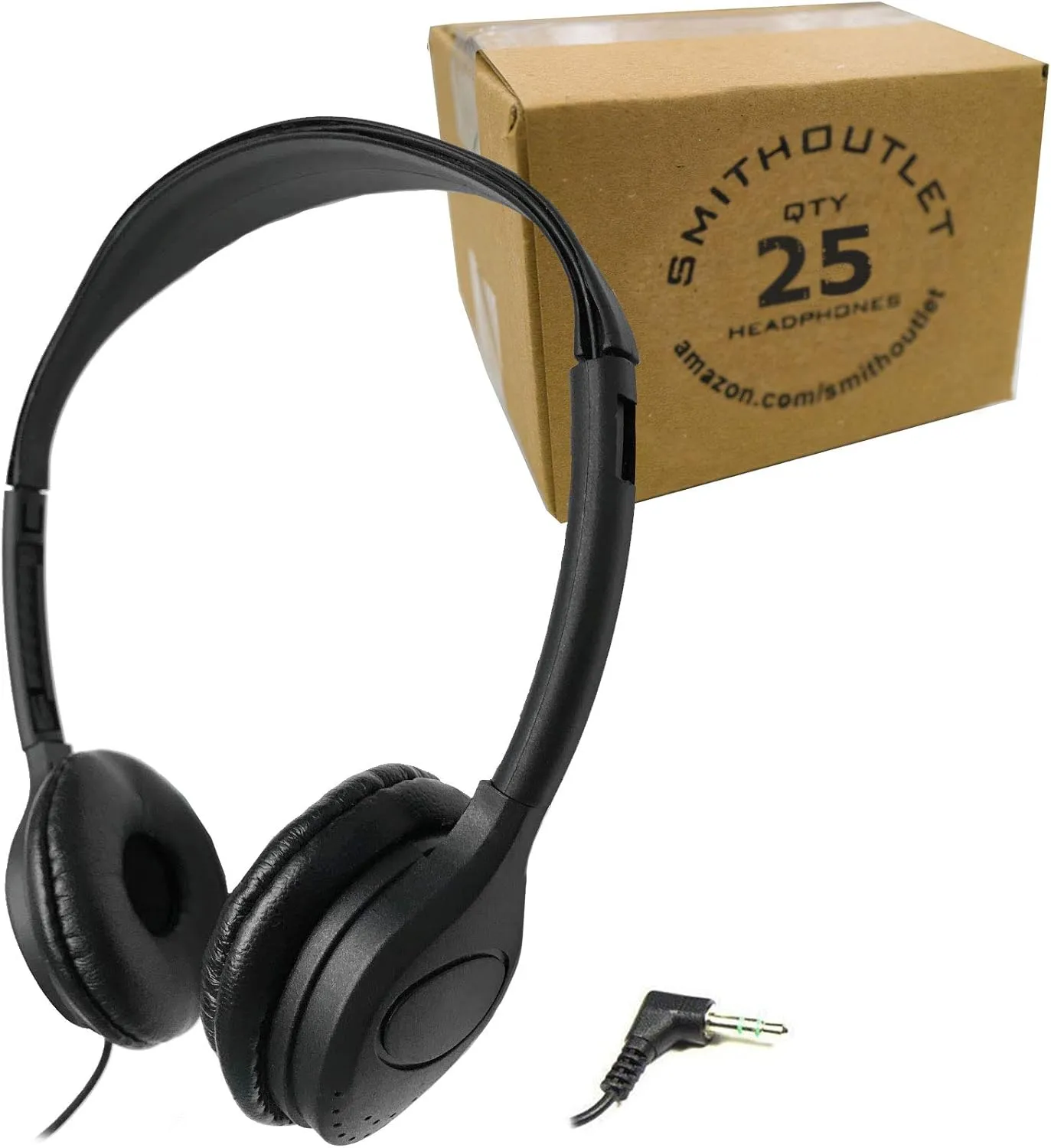 SmithOutlet 25 Pack Bulk Headphones for Schools, Classrooms, Students, Libraries | Wired 3.5 MM Jack | Soft Leatherette Cushions | Part SG-313-25 Black