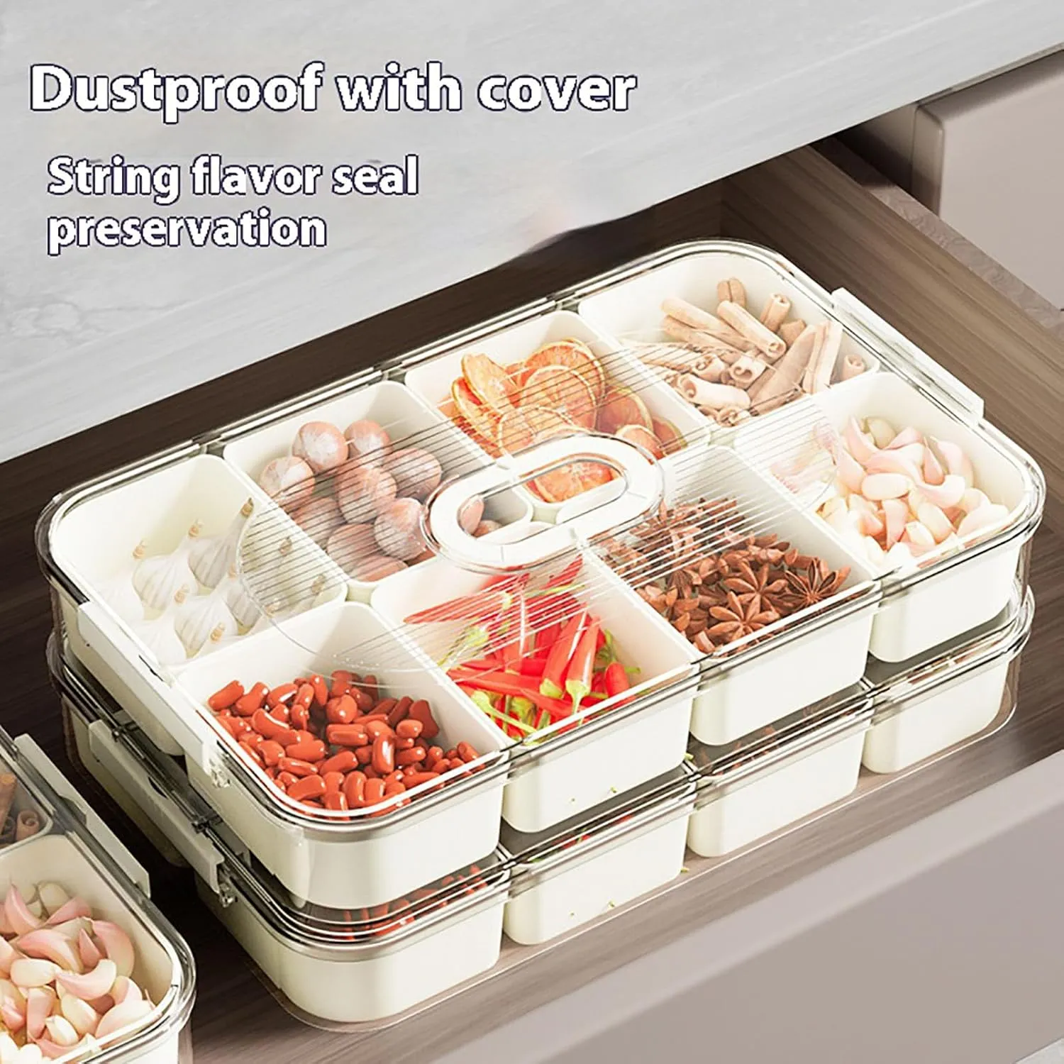 Snacks Box Container,Portable Snackle Container - Divided Serving Tray with Lid and Handbag for Candy,Fruits,Nuts,Veggie,Snackle Box Container - Perfect for Party,Travel,Picnic,White,2Pcs