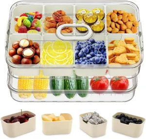 Snacks Box Container,Portable Snackle Container - Divided Serving Tray with Lid and Handbag for Candy,Fruits,Nuts,Veggie,Snackle Box Container - Perfect for Party,Travel,Picnic,White,2Pcs