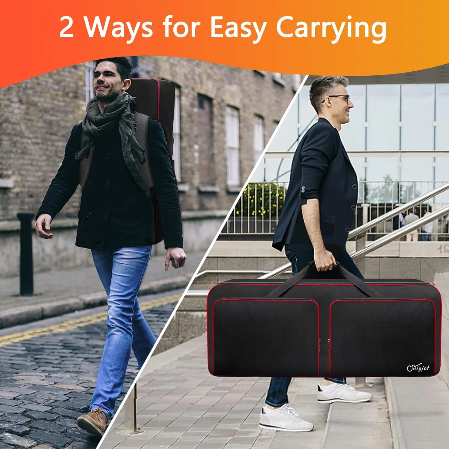 SNIGJAT 49 Key Keyboard Case Soft, Piano Bag with Padded Pockets for Instrument Parts and Accessories, Waterproof Keyboard Bag with Handle and Adjustable Shoulder Straps (Interior: 33.5"x 12.4"x3.9")