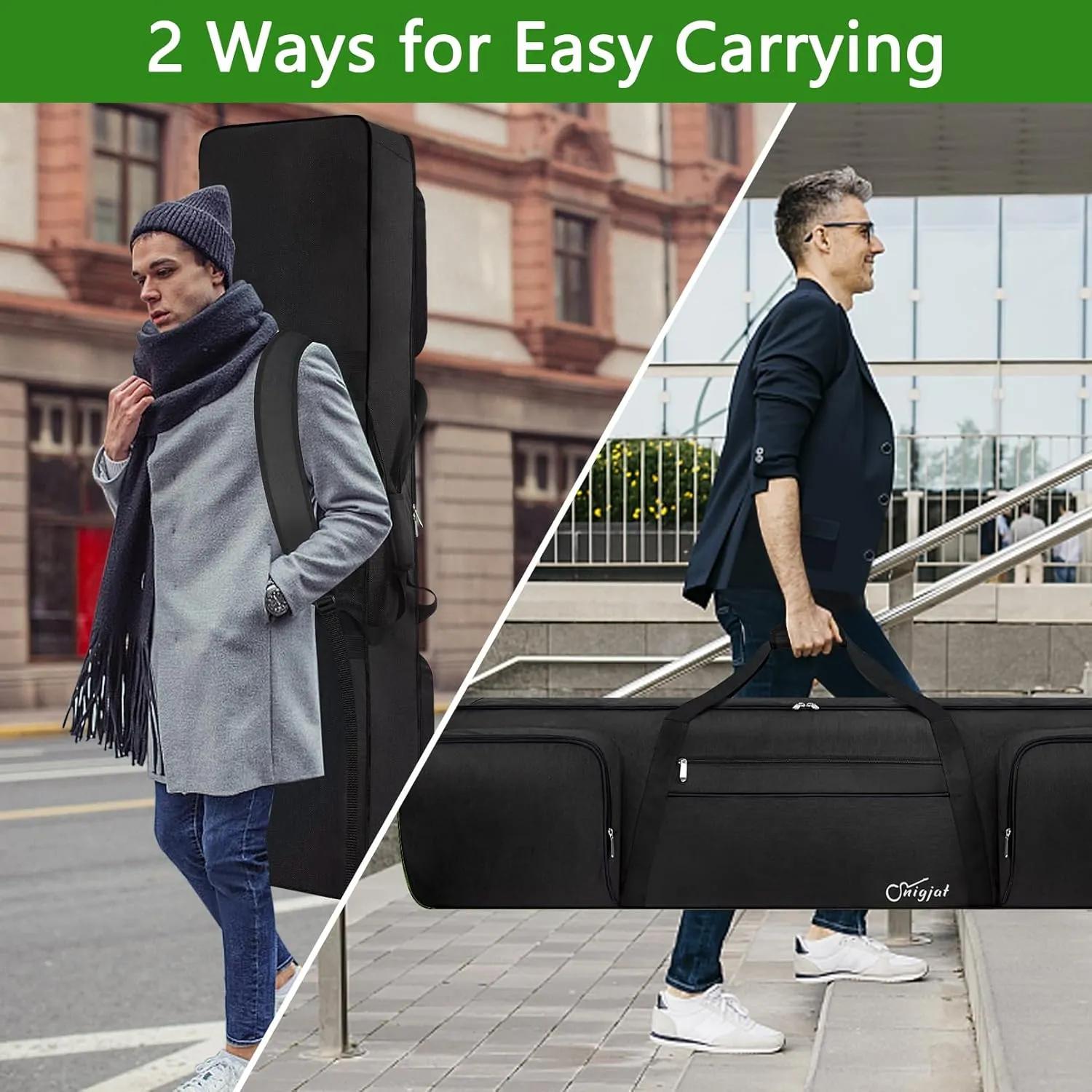 SNIGJAT 88 Key Keyboard Case Soft (Size: 53.5"x13.8"x6.8"), Padded Piano Case with Handle and Adjustable Shoulder Straps, Keyboard Gig Bag with 3 Pockets for Music Stand, Sustain Pedals, All Black