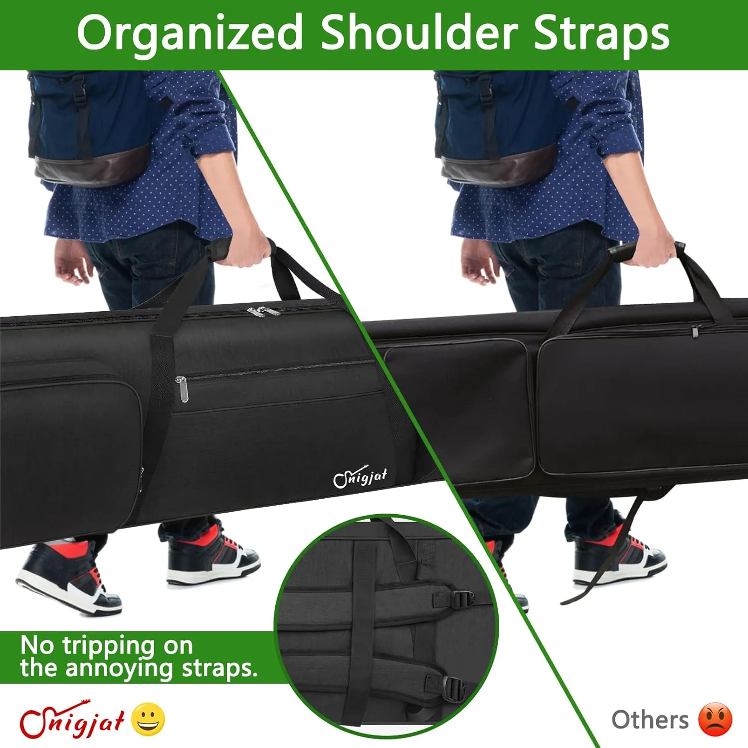 SNIGJAT 88 Key Keyboard Case Soft (Size: 53.5"x13.8"x6.8"), Padded Piano Case with Handle and Adjustable Shoulder Straps, Keyboard Gig Bag with 3 Pockets for Music Stand, Sustain Pedals, All Black