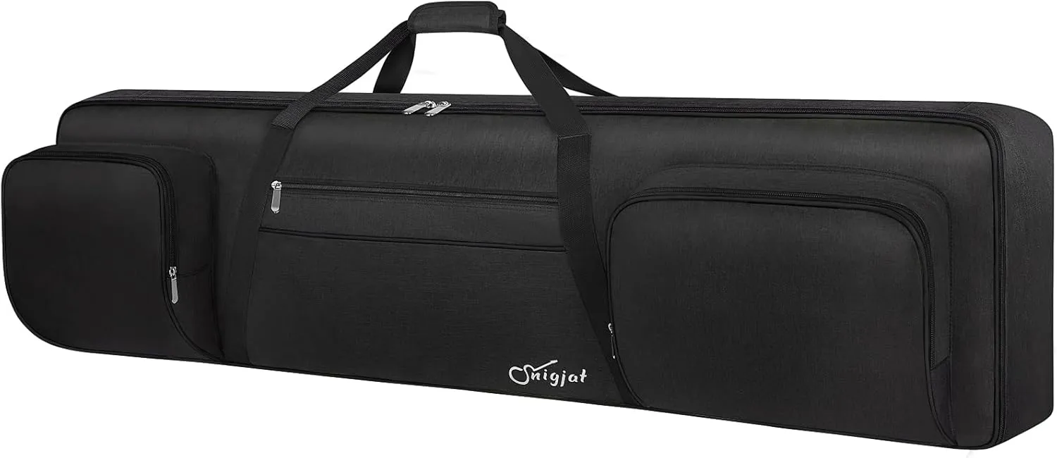 SNIGJAT 88 Key Keyboard Case Soft (Size: 53.5"x13.8"x6.8"), Padded Piano Case with Handle and Adjustable Shoulder Straps, Keyboard Gig Bag with 3 Pockets for Music Stand, Sustain Pedals, All Black