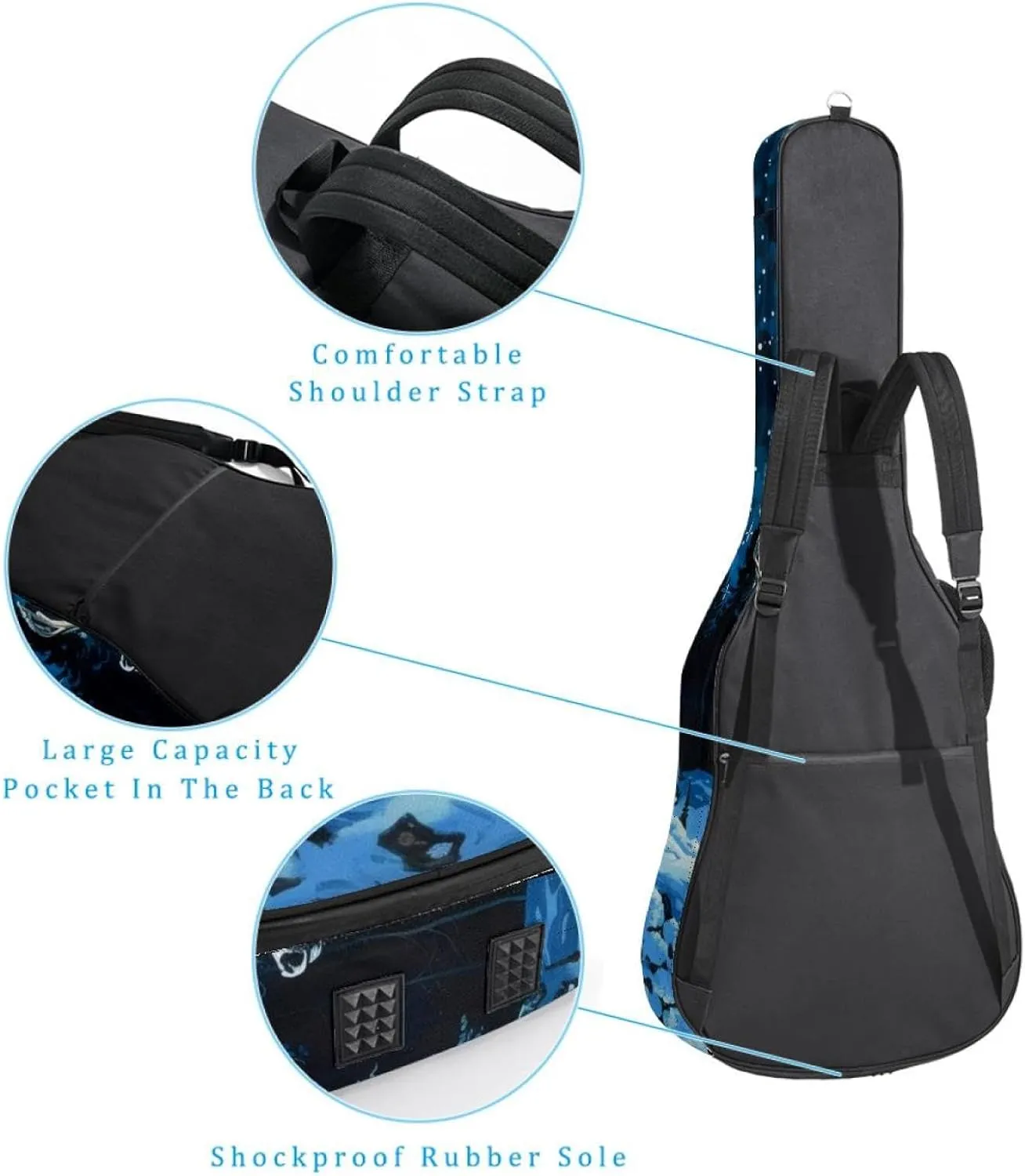 Snow Caribou Tree Night Forest Acoustic Guitar Gig Bag, 1 cm Thick Padding Waterproof Guitar Case Backpack with Dual Adjustable Shoulder Strap for 40-42 Inch Guitar