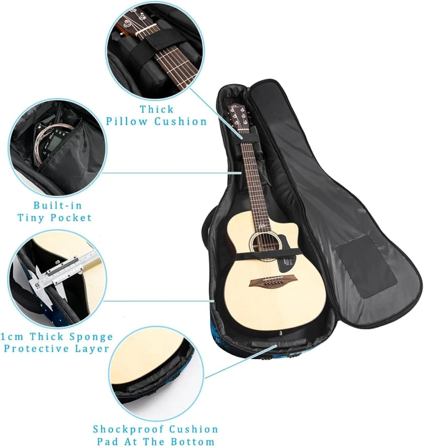 Snow Caribou Tree Night Forest Acoustic Guitar Gig Bag, 1 cm Thick Padding Waterproof Guitar Case Backpack with Dual Adjustable Shoulder Strap for 40-42 Inch Guitar