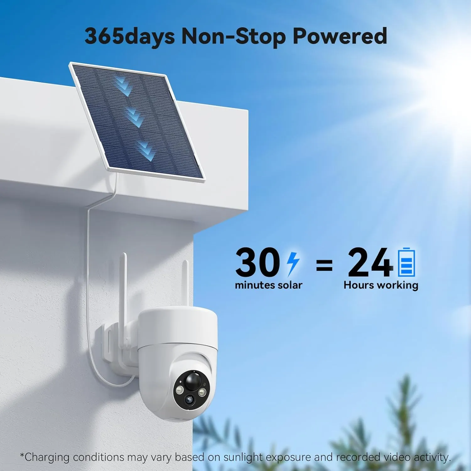 Solar Camera Outdoor Wireless, 2K Color Night Vision, Security Cameras Wireless Outdoor with 360°View, 4X Zoom, Battery Powered, 2.4GHz WiFi Solar Camera, PIR Alarm, IP65 Weatherproof