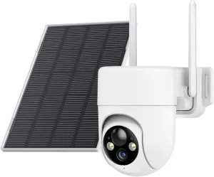 Solar Camera Outdoor Wireless, 2K Color Night Vision, Security Cameras Wireless Outdoor with 360°View, 4X Zoom, Battery Powered, 2.4GHz WiFi Solar Camera, PIR Alarm, IP65 Weatherproof