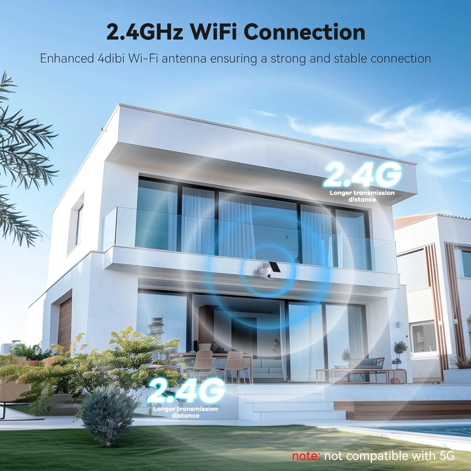 Solar Camera Outdoor Wireless, 2K Color Night Vision, Security Cameras Wireless Outdoor with 360°View, 4X Zoom, Battery Powered, 2.4GHz WiFi Solar Camera, PIR Alarm, IP65 Weatherproof