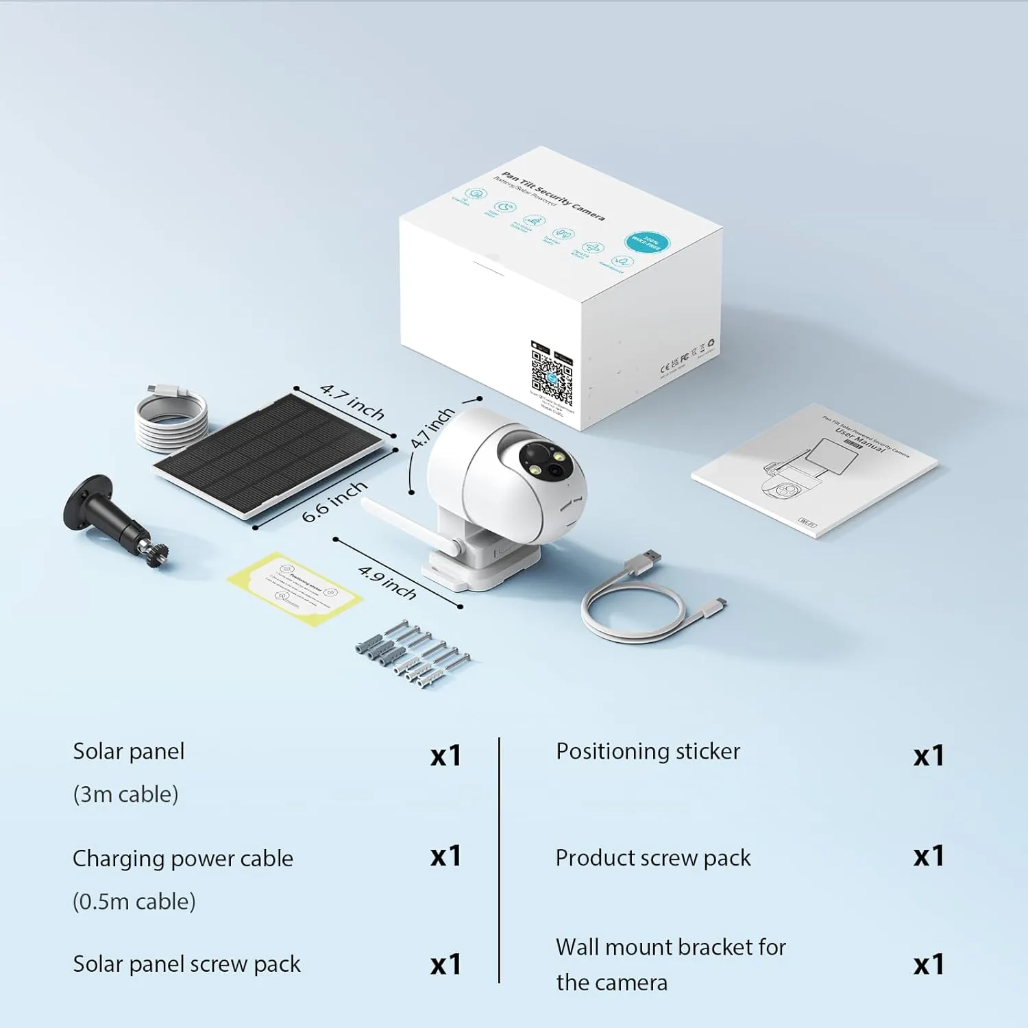 Solar Camera Outdoor Wireless, 2K Color Night Vision, Security Cameras Wireless Outdoor with 360°View, 4X Zoom, Battery Powered, 2.4GHz WiFi Solar Camera, PIR Alarm, IP65 Weatherproof