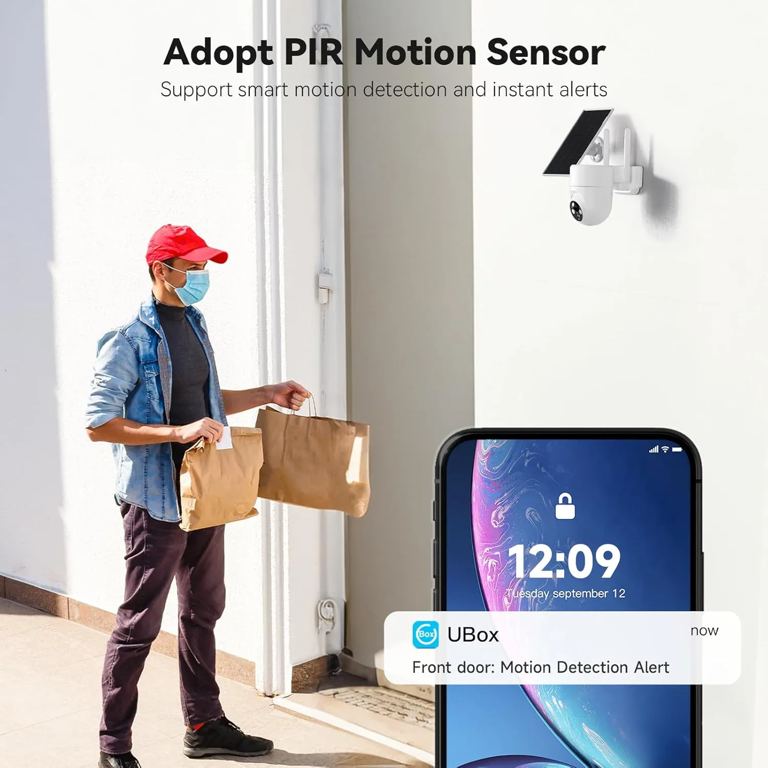 Solar Camera Outdoor Wireless, 2K Color Night Vision, Security Cameras Wireless Outdoor with 360°View, 4X Zoom, Battery Powered, 2.4GHz WiFi Solar Camera, PIR Alarm, IP65 Weatherproof