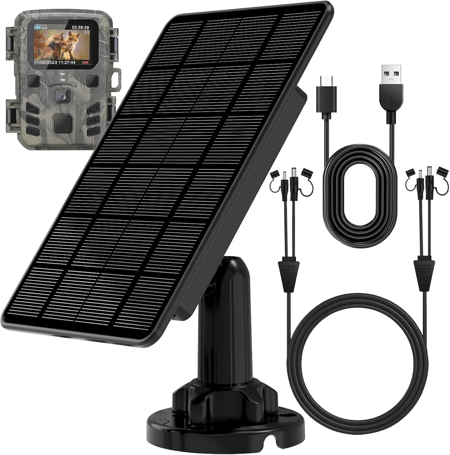 Solar Panel for Trail Camera, Trail Camera Solar Panel Solar Charger Kit with Built-in 5000mAh Rechargeable Battery-Output 12V/1A, 6V/1.5A, IP66 Waterproof Hunting Accessory Solar for Trail Camera