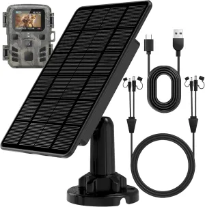 Solar Panel for Trail Camera, Trail Camera Solar Panel Solar Charger Kit with Built-in 5000mAh Rechargeable Battery-Output 12V/1A, 6V/1.5A, IP66 Waterproof Hunting Accessory Solar for Trail Camera