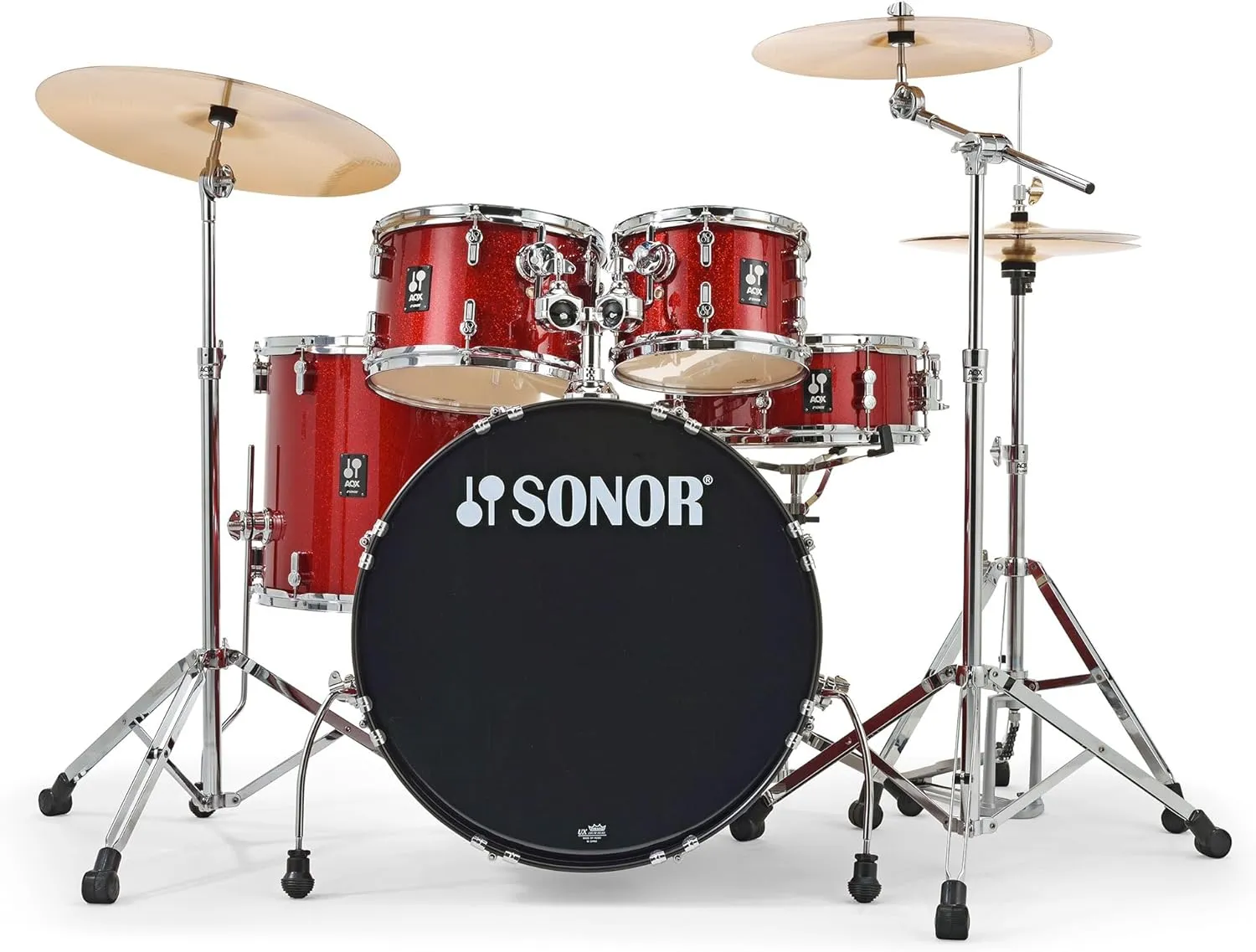 Sonor AQX Stage Drum Set - Red Moon Sparkle Bundle with Drum Throne, Drumsticks, Drumstick Bag, and Austin Bazaar Polishing Cloth